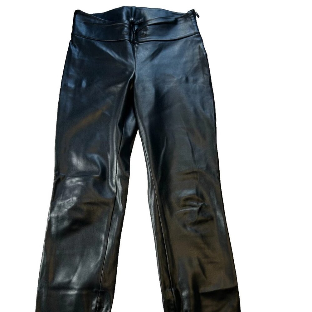 Zara Black Faux Leather Leggings‎ Slim Fit Ankle Pants Goth Edgy Women's Small S